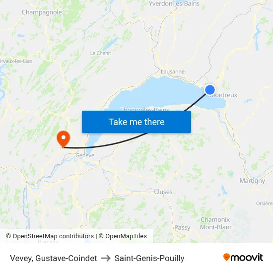Vevey, Gustave-Coindet to Saint-Genis-Pouilly map