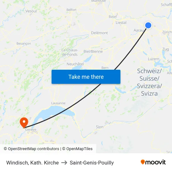 Windisch, Kath. Kirche to Saint-Genis-Pouilly map