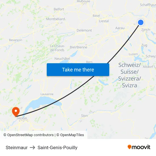 Steinmaur to Saint-Genis-Pouilly map