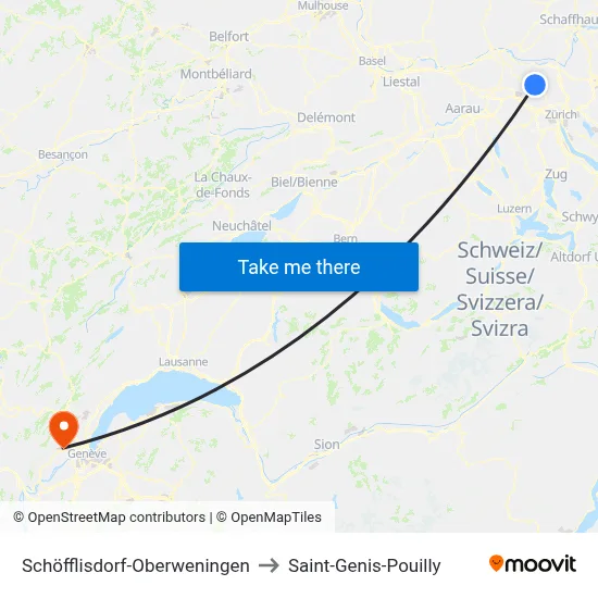 Schöfflisdorf-Oberweningen to Saint-Genis-Pouilly map