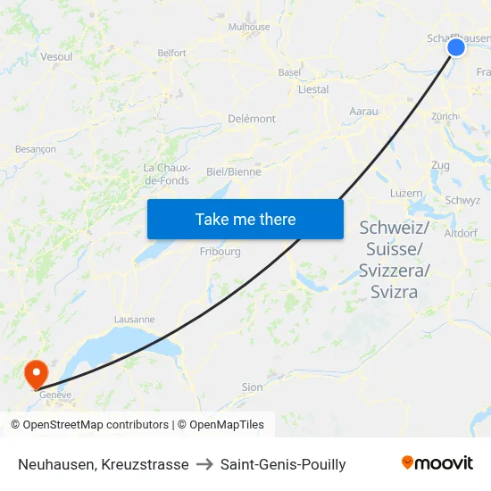 Neuhausen, Kreuzstrasse to Saint-Genis-Pouilly map