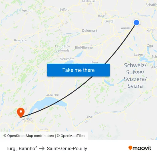 Turgi, Bahnhof to Saint-Genis-Pouilly map