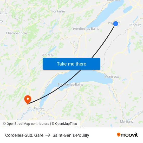 Corcelles-Sud, Gare to Saint-Genis-Pouilly map