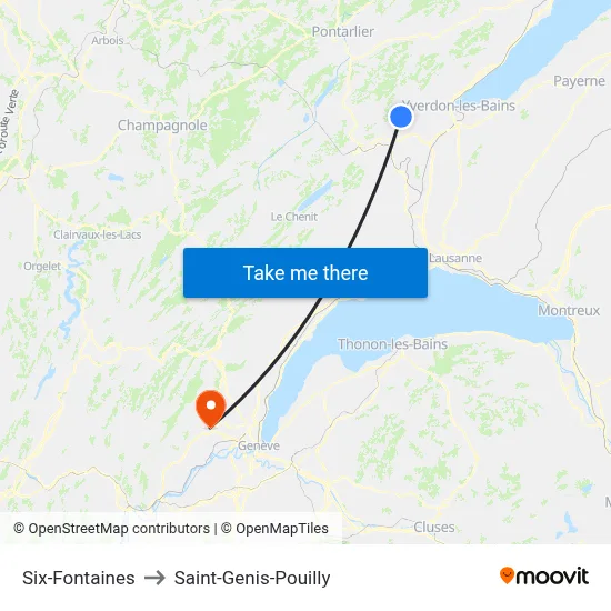 Six-Fontaines to Saint-Genis-Pouilly map