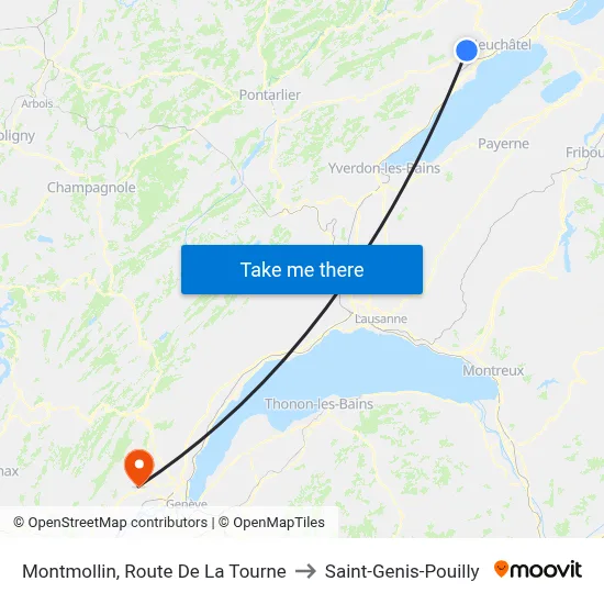 Montmollin, Route De La Tourne to Saint-Genis-Pouilly map