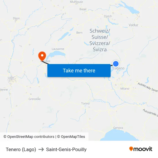 Tenero (Lago) to Saint-Genis-Pouilly map