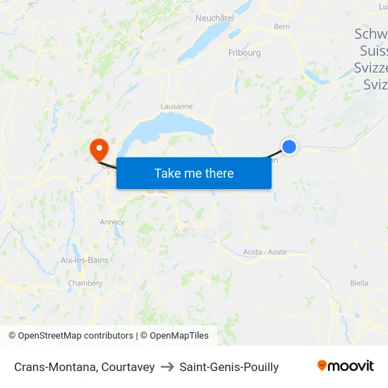 Crans-Montana, Courtavey to Saint-Genis-Pouilly map