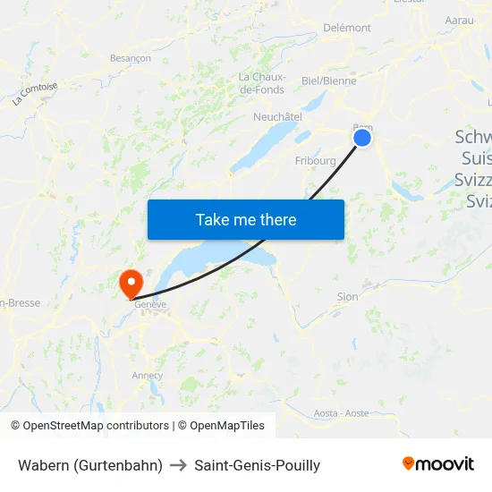 Wabern (Gurtenbahn) to Saint-Genis-Pouilly map