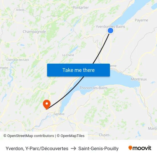 Yverdon, Y-Parc/Découvertes to Saint-Genis-Pouilly map