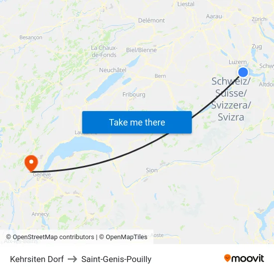 Kehrsiten Dorf to Saint-Genis-Pouilly map