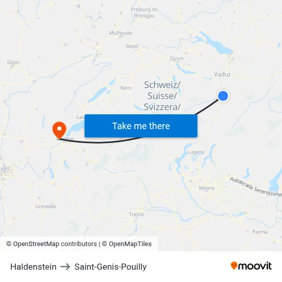 Haldenstein to Saint-Genis-Pouilly map