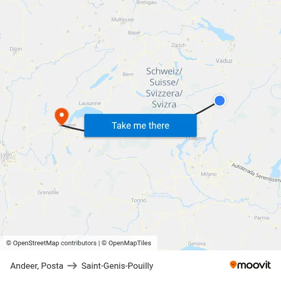 Andeer, Posta to Saint-Genis-Pouilly map