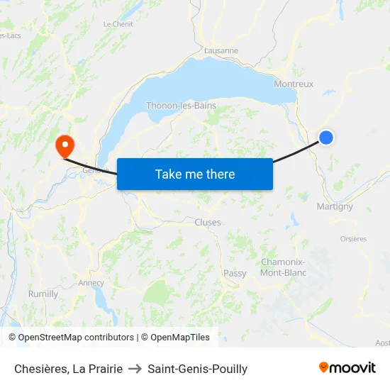 Chesières, La Prairie to Saint-Genis-Pouilly map