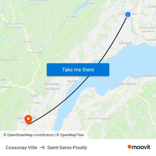 Cossonay-Ville to Saint-Genis-Pouilly map