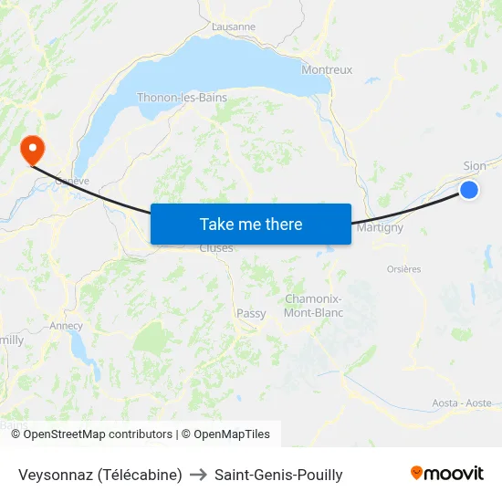 Veysonnaz (Télécabine) to Saint-Genis-Pouilly map