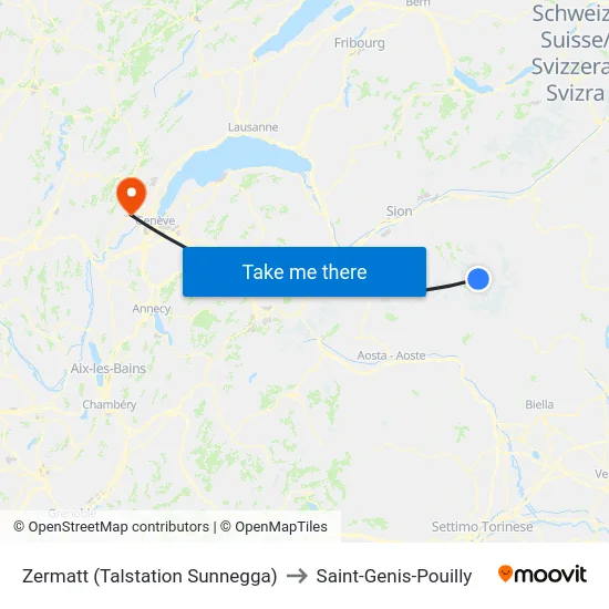 Zermatt (Talstation Sunnegga) to Saint-Genis-Pouilly map
