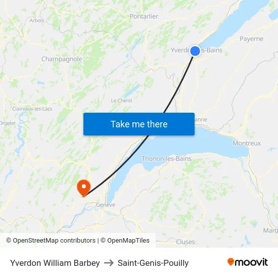 Yverdon William Barbey to Saint-Genis-Pouilly map