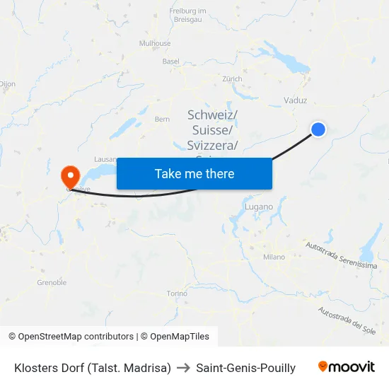 Klosters Dorf (Talst. Madrisa) to Saint-Genis-Pouilly map