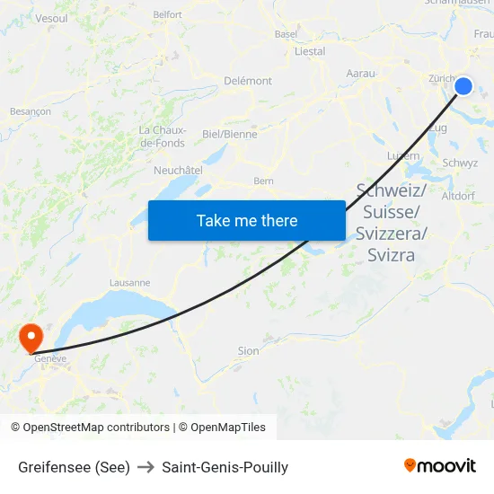 Greifensee (See) to Saint-Genis-Pouilly map