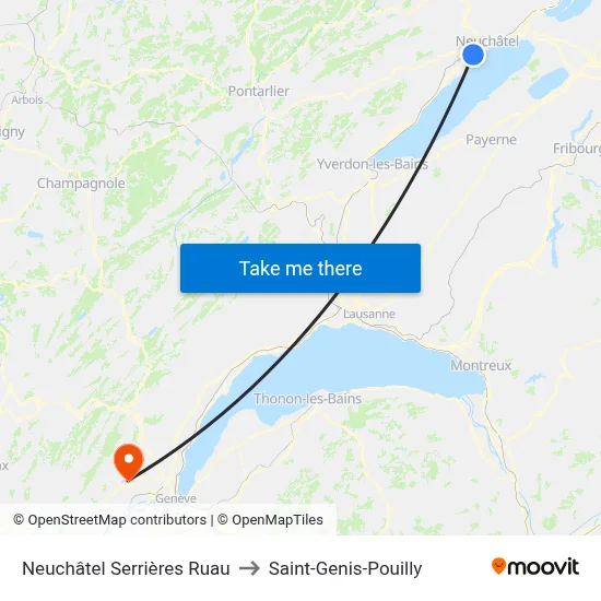 Neuchâtel Serrières Ruau to Saint-Genis-Pouilly map