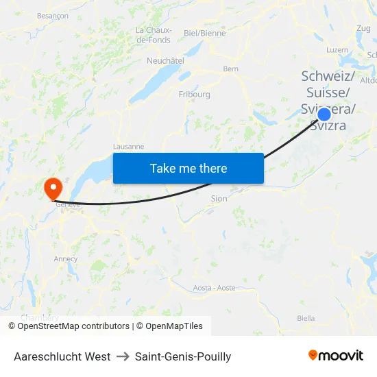 Aareschlucht West to Saint-Genis-Pouilly map