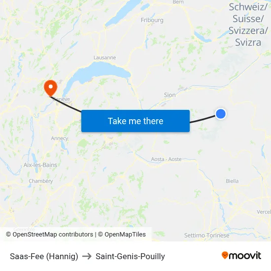Saas-Fee (Hannig) to Saint-Genis-Pouilly map