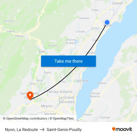 Nyon, La Redoute to Saint-Genis-Pouilly map