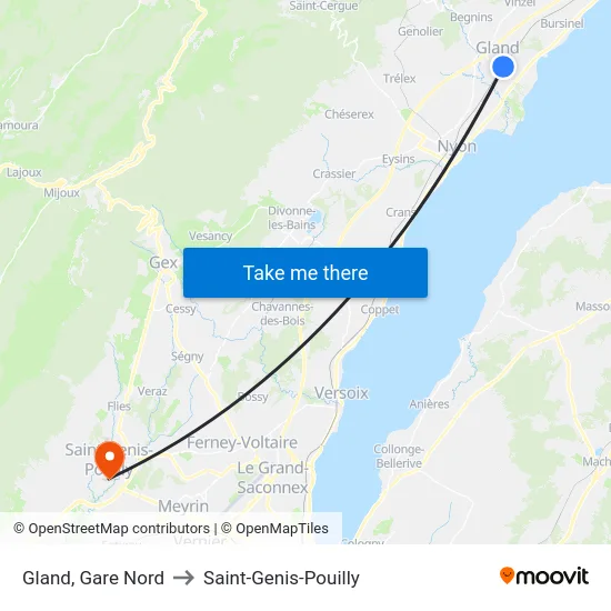 Gland, Gare Nord to Saint-Genis-Pouilly map