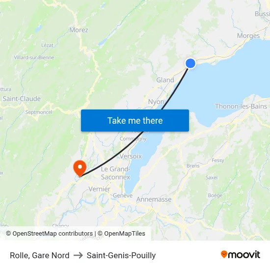 Rolle, Gare Nord to Saint-Genis-Pouilly map