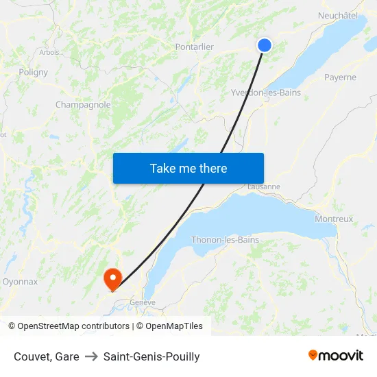 Couvet, Gare to Saint-Genis-Pouilly map