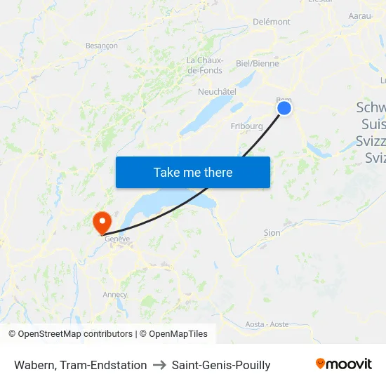 Wabern, Tram-Endstation to Saint-Genis-Pouilly map