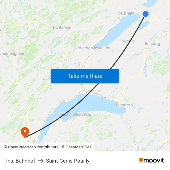 Ins, Bahnhof to Saint-Genis-Pouilly map