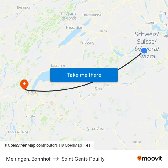 Meiringen, Bahnhof to Saint-Genis-Pouilly map