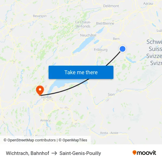 Wichtrach, Bahnhof to Saint-Genis-Pouilly map