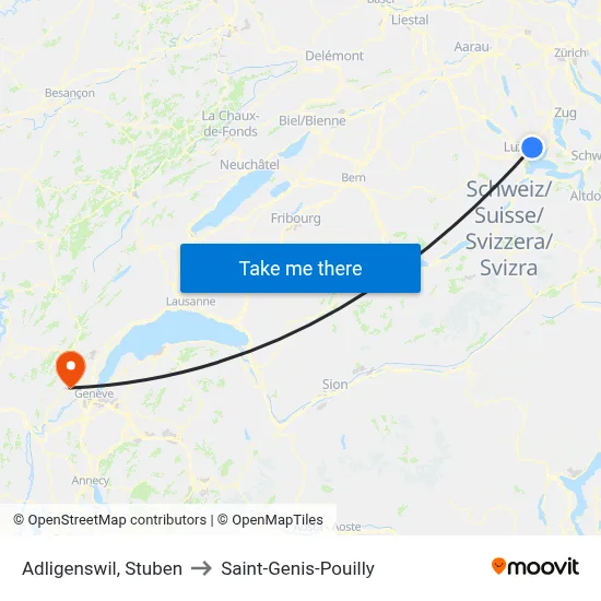 Adligenswil, Stuben to Saint-Genis-Pouilly map