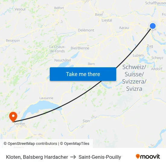 Kloten, Balsberg Hardacher to Saint-Genis-Pouilly map