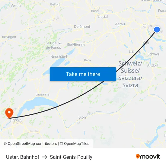 Uster, Bahnhof to Saint-Genis-Pouilly map