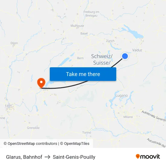 Glarus, Bahnhof to Saint-Genis-Pouilly map