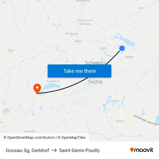 Gossau Sg, Gerbhof to Saint-Genis-Pouilly map