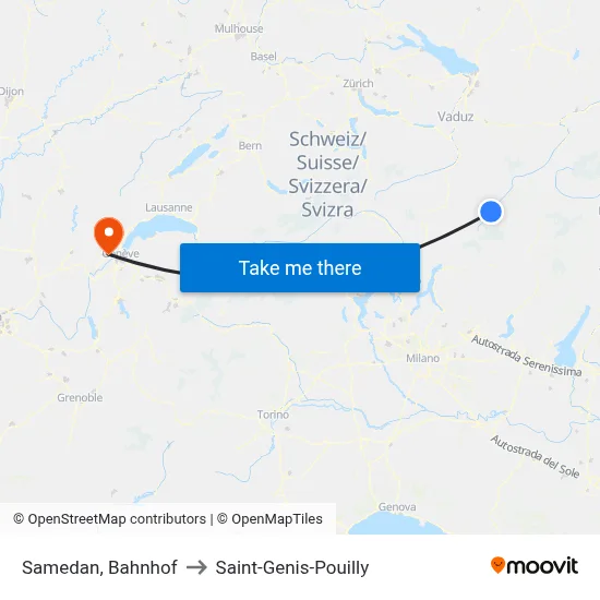 Samedan, Bahnhof to Saint-Genis-Pouilly map