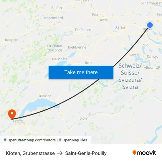 Kloten, Grubenstrasse to Saint-Genis-Pouilly map