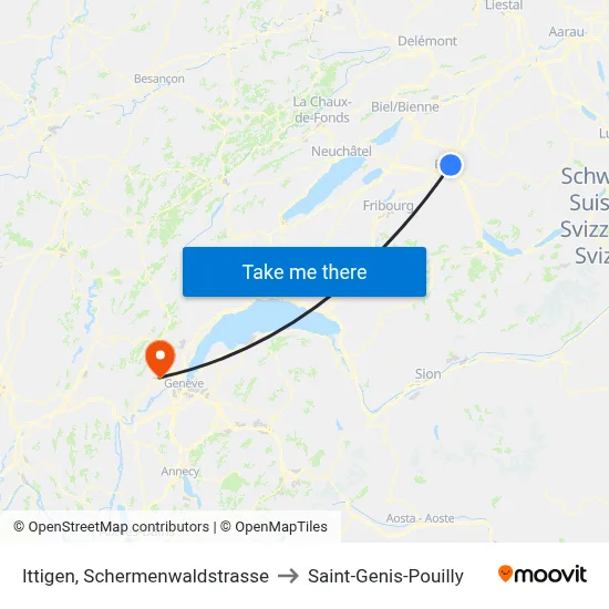 Ittigen, Schermenwaldstrasse to Saint-Genis-Pouilly map