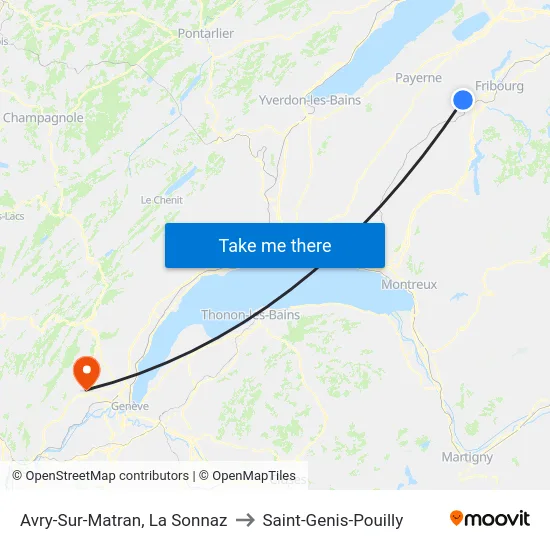 Avry-Sur-Matran, La Sonnaz to Saint-Genis-Pouilly map