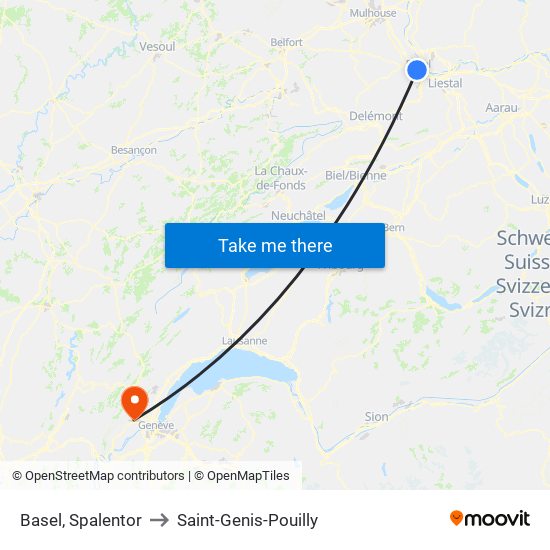 Basel, Spalentor to Saint-Genis-Pouilly map