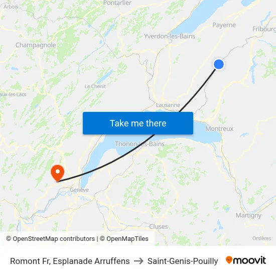 Romont Fr, Esplanade Arruffens to Saint-Genis-Pouilly map