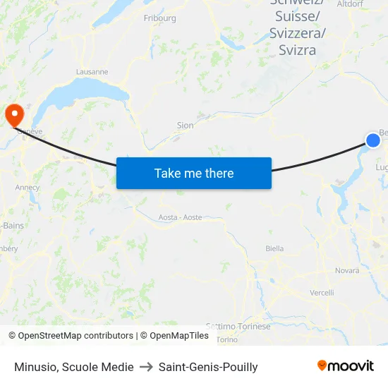Minusio, Scuole Medie to Saint-Genis-Pouilly map