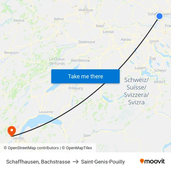 Schaffhausen, Bachstrasse to Saint-Genis-Pouilly map