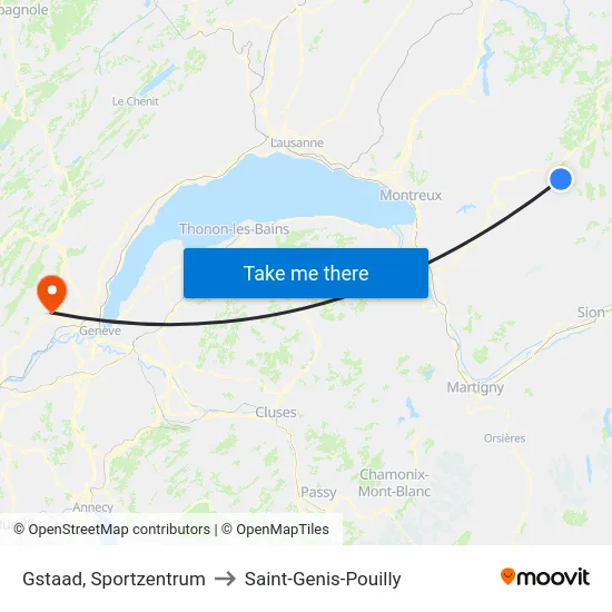 Gstaad, Sportzentrum to Saint-Genis-Pouilly map