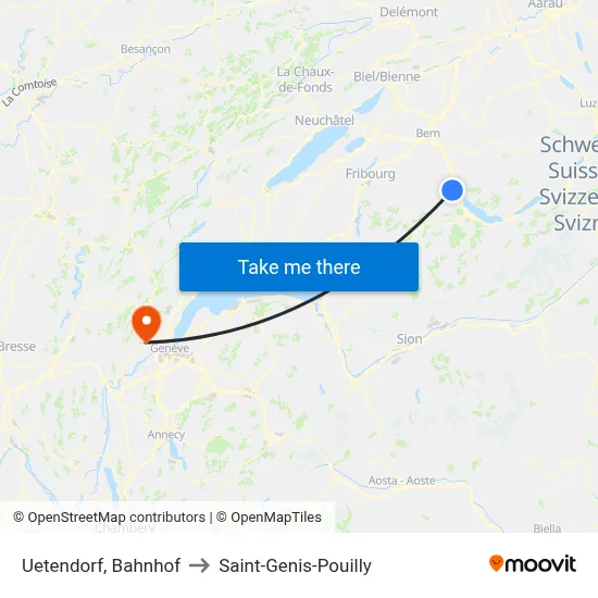 Uetendorf, Bahnhof to Saint-Genis-Pouilly map