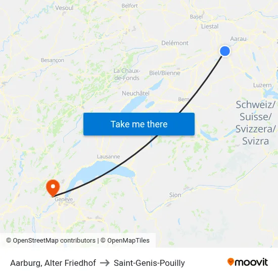 Aarburg, Alter Friedhof to Saint-Genis-Pouilly map